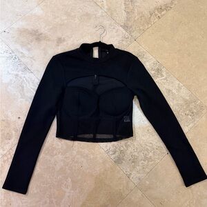 Privy black long sleeve top corset-style bustier crop top